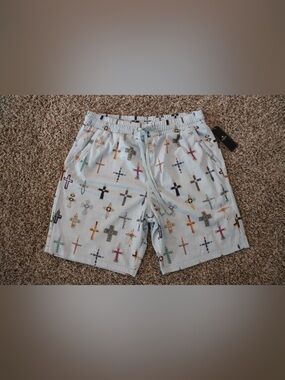 Saints Studio Cross Print Mesh Shorts